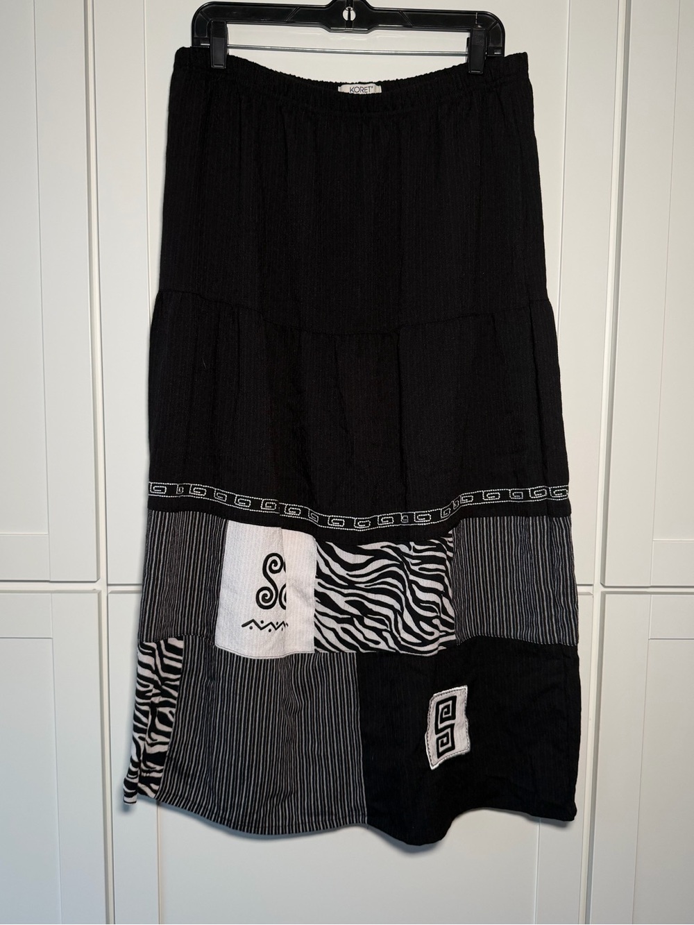 Vintage Koret Patchwork Knit 90’s Whimsigoth Midi Skirt Zebra Stripes Boho Goth